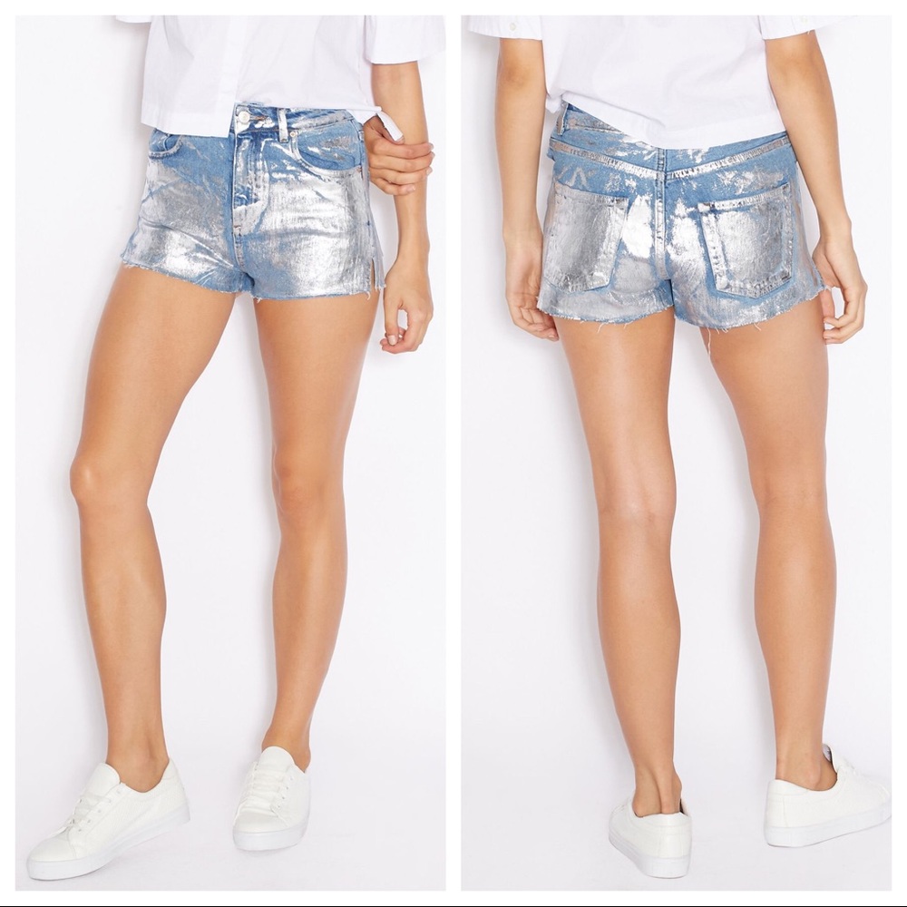 NEW Topshop Moto Metallic Mom Shorts